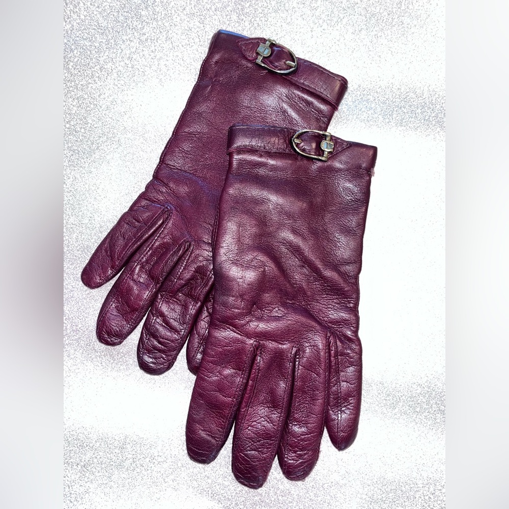 ETIENNE AIGNER Vintage 70's Oxblood Leather Angora Lining Ladies Driving Gloves